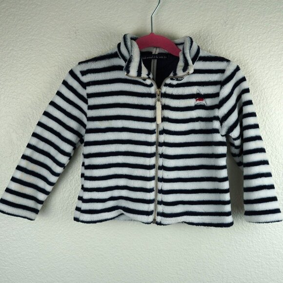 Week-end à la mer Fleece Zip Jacket Kids Size 3T Navy White‎ Striped Soft Cozy - Picture 7 of 7